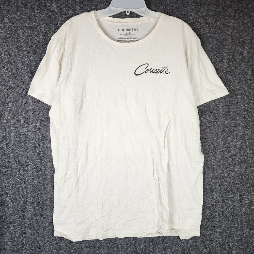Chemistry T-Shirt Mens Large 1975 Corvette Stingray Cream Graphic EUC Chemistry